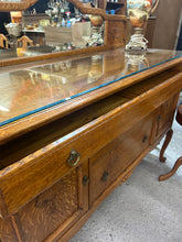 Load image into Gallery viewer, Carved Oak Sideboard w/ Mirrored Backplate