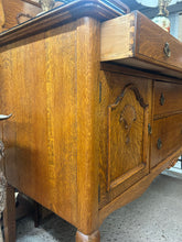 Load image into Gallery viewer, Carved Oak Sideboard w/ Mirrored Backplate