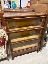 Load image into Gallery viewer, Oak Three-Tier Barrister Bookcase with Sliding Glass Doors
