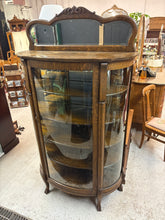 Load image into Gallery viewer, Oak Curved Glass China Cabinet with Claw Feet