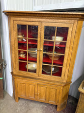 Load image into Gallery viewer, Lanark County 1840s Corner Cabinet – Original Mustard Paint & Red Interior