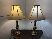 Load image into Gallery viewer, Pair of Heavy Stiffel Brass Table Lamps w/ Fabric Shades