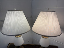 Load image into Gallery viewer, Pair of Brass & Frosted Glass Table Lamps w/ Pleated Shades