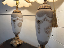 Load image into Gallery viewer, Pair of Ornate Hollywood Regency Porcelain & Metal Table Lamps