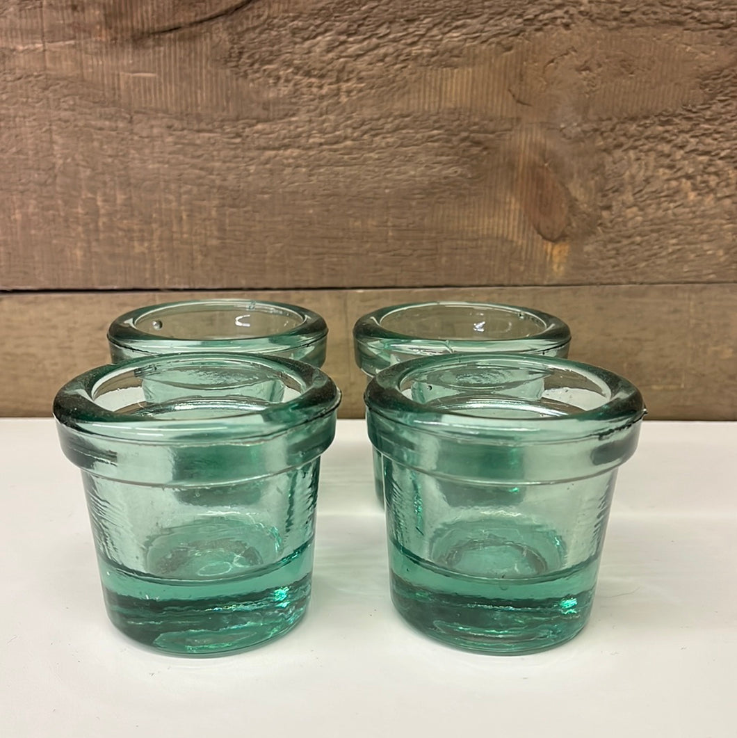 Green glass tea light holders