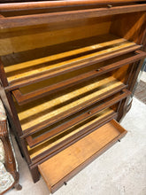 Load image into Gallery viewer, Oak Three-Tier Barrister Bookcase with Sliding Glass Doors
