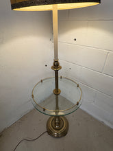 Load image into Gallery viewer, Vintage Brass Floor Lamp w/ Glass-top Side Table
