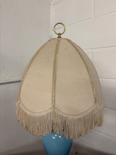 Load image into Gallery viewer, Art Deco Blue Ceramic &amp; Brass Table Lamp w/ Fringed Shade
