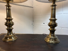 Load image into Gallery viewer, Pair of Heavy Stiffel Brass Table Lamps w/ Fabric Shades
