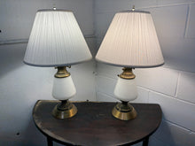 Load image into Gallery viewer, Pair of Brass &amp; Frosted Glass Table Lamps w/ Pleated Shades
