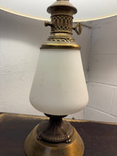Load image into Gallery viewer, Pair of Brass &amp; Frosted Glass Table Lamps w/ Pleated Shades
