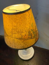 Load image into Gallery viewer, Hobnail Milk Glass Lamp w/ Antique Map Shade
