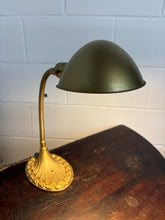 Load image into Gallery viewer, Art Deco Brass Gooseneck Desk Lamp – Fluted Base – Adjustable Height
