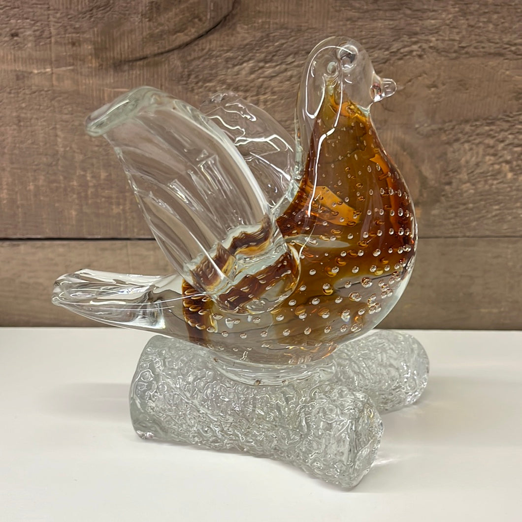 Amber/clear art glass bird