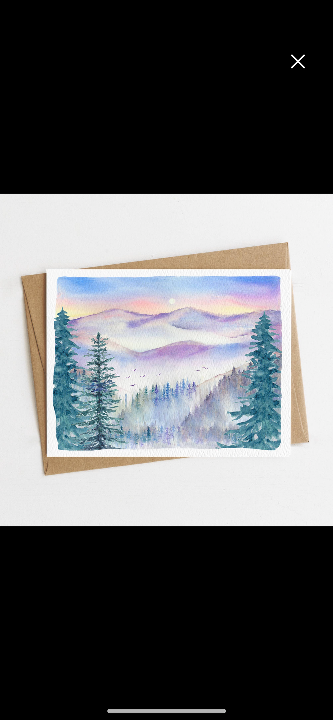 Watercolor Nature Greeting Card, Mountains landscape art