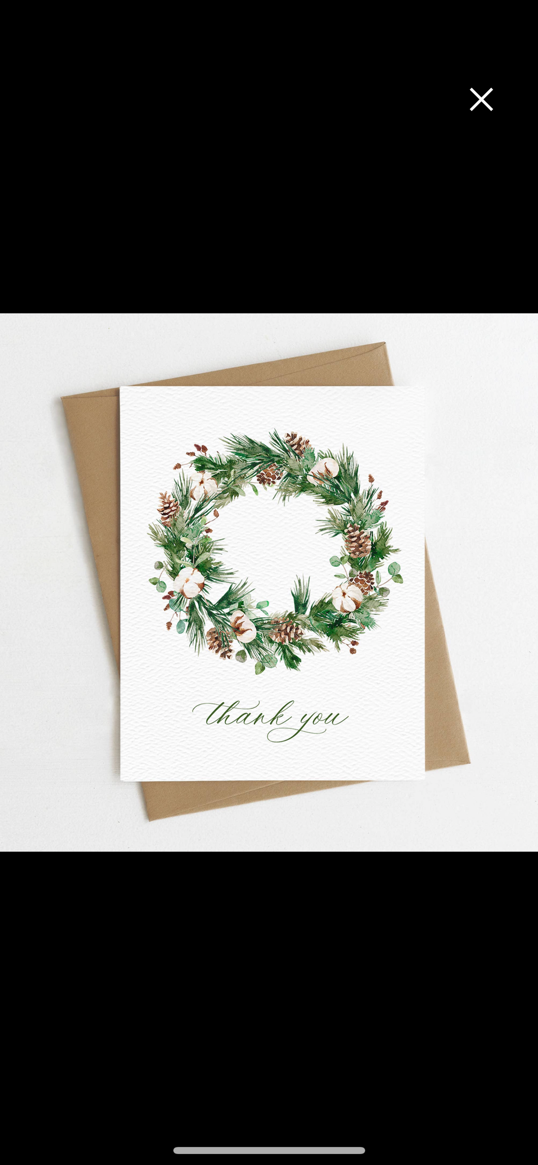 Thank You Wreath Greeting Card, Winter Greenery Plant Card